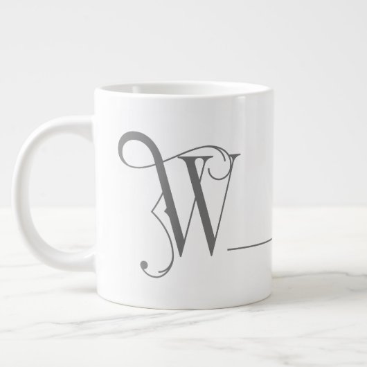 Monogram W in prachtige Scroll Typografie Extra Grote Beker (Links)