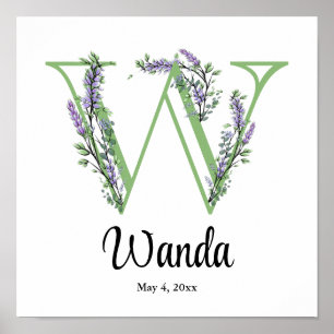 Monogram W Lavendel Eucalyptus Poster kinderkamer