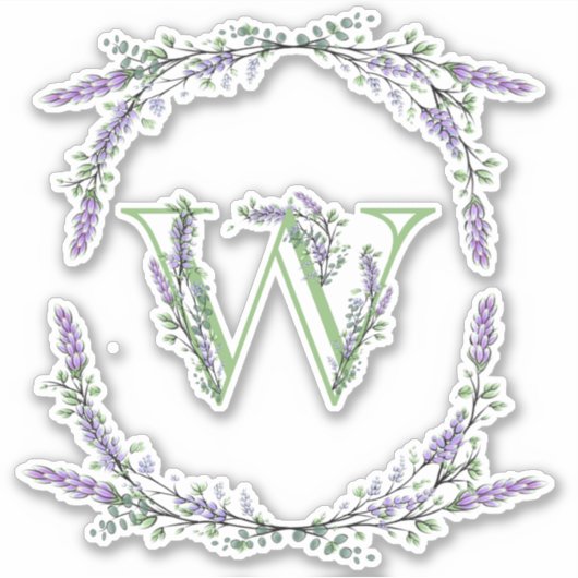 Monogram W lavendel Eucalyptus Sticker (Voorkant)