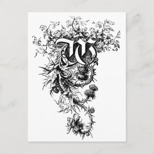 Monogram W met Thistle Flowers Briefkaart