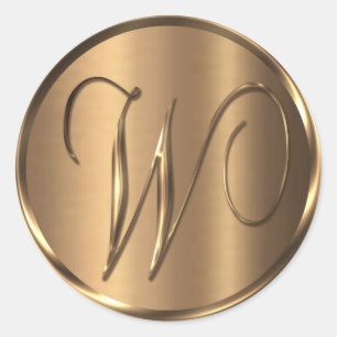 Monogram W NONMETALLIC Bronze Envelope Seal Ronde Sticker