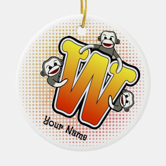 Monogram W Sock Monkey Keramisch Ornament (Voorkant)