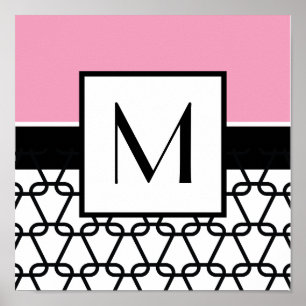 Monogram Wall Art, roze en zwart Poster