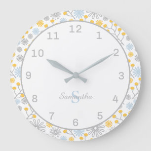 Monogram Wall Clock Scandinavian Floral Grote Klok