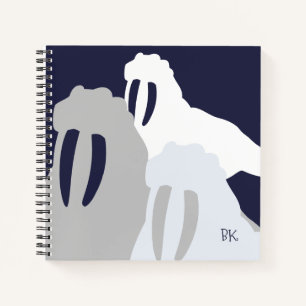 Monogram Walrus Blue, gepersonaliseerd spiraal not Notitieboek