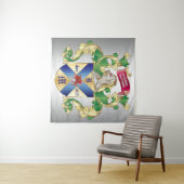 Monogram Wapenmantel Silver Knight Shield Dragon Wandkleed (In Situ (horizontaal))