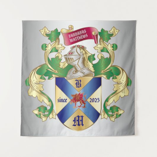Monogram Wapenmantel Silver Knight Shield Dragon Wandkleed (Voorkant)