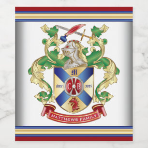 Monogram Wapenmantel Silver Knight Shield Dragon Wijn Etiket