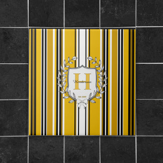 Monogram Wapenschild Elegante Gele Streep Familien Tegeltje