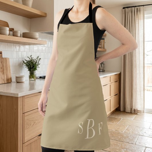 Monogram Warm Beige Boho Neutral Kitchen Gift Schort