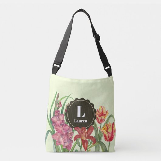 Monogram Warm Kleur Floral Spring Blooms Crossbody Tas (Voorkant)