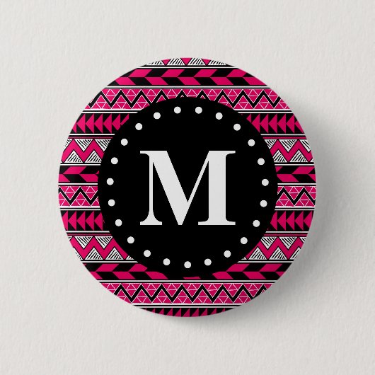 Monogram warm roze tribaal Chevron Pattern Ronde Button 5,7 Cm (Voorkant)