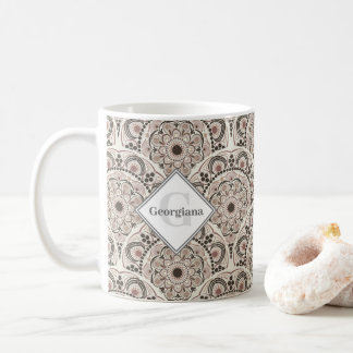 Monogram Warme Neutrale Dot Mandala Art Deco Schal Koffiemok