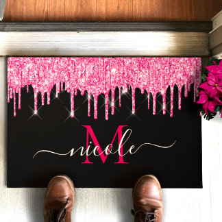 Monogram warmroze druppelaar Glitter Black Deurkle Deurmat