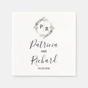 Monogram Watercolor Bloem Bruiloft Servet