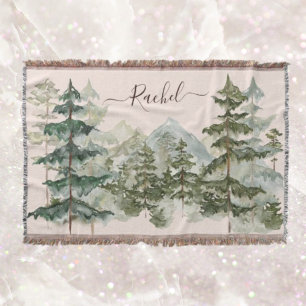 Monogram Watercolor Bos en berg Rustic Deken