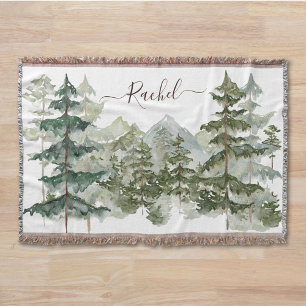 Monogram Watercolor Bos en berg Rustic Deken