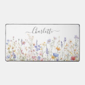Monogram Watercolor Colorful Pretty Wildflower Bureaumat (Voorkant)