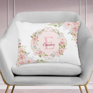 Monogram Watercolor Roze Bloem Bloemen Floral Accent Kussen