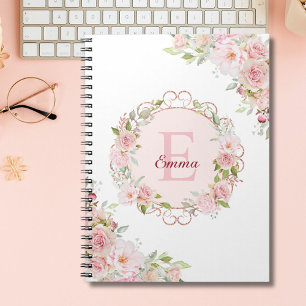 Monogram Watercolor Roze Bloem Bloemen Floral Notitieboek