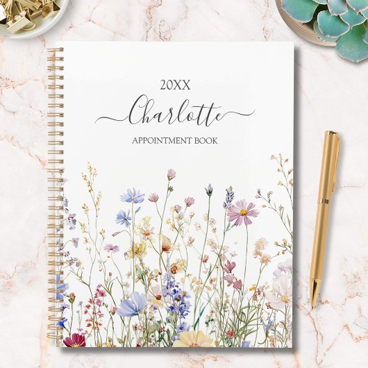 Monogram Watercolor Rustic Pretty Wildflower Field
