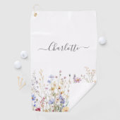Monogram Watercolor Rustic Pretty Wildflower Field Golfhanddoek (Insitu)