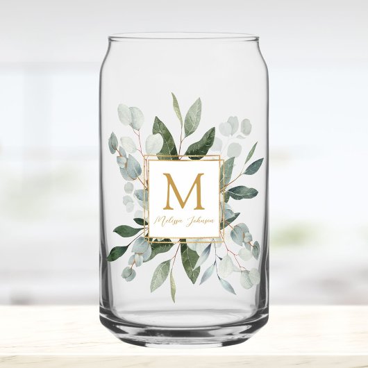 Monogram Watercolor Tropical Green Leaves