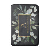 Monogram Watercolor Tropical Green Leaves Black Badmat (Voorkant Verticaal)