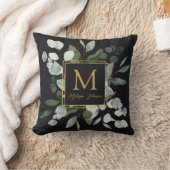 Monogram Watercolor Tropical Green Leaves Black Kussen (Deken)