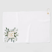 Monogram Watercolor Tropical Green Leaves Golfhanddoek (Horizontaal)