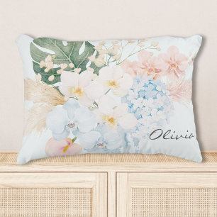 Monogram Watercolor Tropische Bloemboeket Bloem Accent Kussen