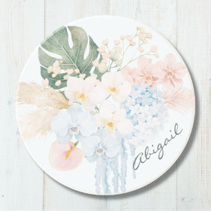 Monogram Watercolor Tropische Bloemboeket Bloemstu Zandsteen Onderzetter