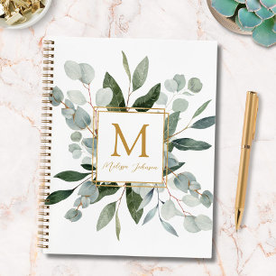 Monogram Watercolor Tropische Groene Bladeren Notitieboek