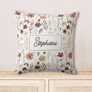 Monogram Watercolor Vintage Wildflower Bloemmotief Kussen