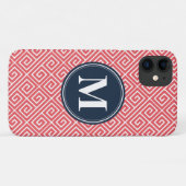 Monogram watermeloen roze Grieks sleutelpatroon Case-Mate iPhone Case (Achterkant (horizontaal))