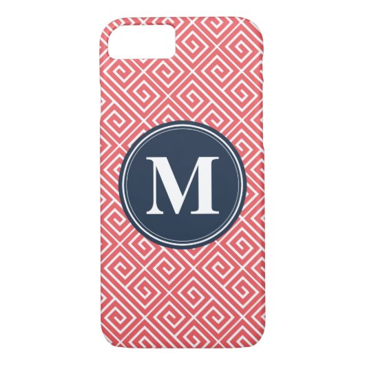 Monogram watermeloen roze Grieks sleutelpatroon Case-Mate iPhone Case (Achterkant)