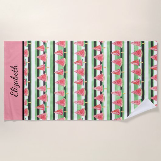 Monogram Watermelon Roze Groen Zwart Strandlaken (Voorkant)