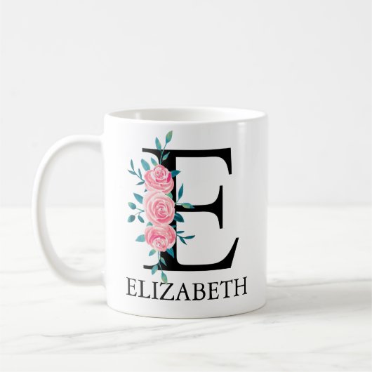 Monogram waterverf aangepaste enkele letter E Koffiemok (Links)