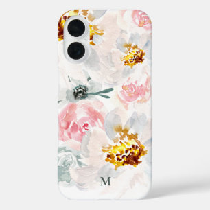 Monogram Waterverf Airy Bloemkunst gepersonaliseer iPhone 16 Hoesje