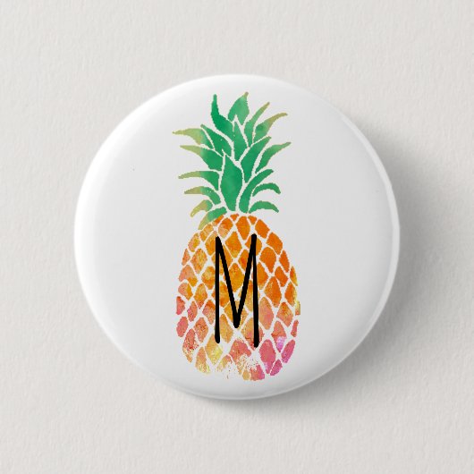 monogram waterverf ananas ronde button 5,7 cm (Voorkant)