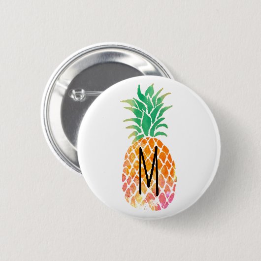 monogram waterverf ananas ronde button 5,7 cm (Voorkant /achterkant)