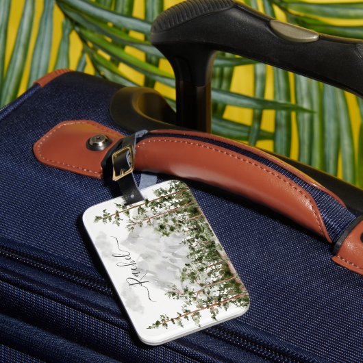 Monogram Waterverf Berg en Bos Bagagelabel (Voorkant Insitu 1)