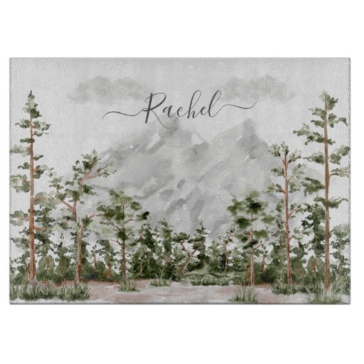 Monogram Waterverf Berg en Bos Snijplank (Voorkant)