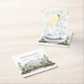 Monogram Waterverf Berg en Bos Vierkante Kartonnen Onderzetter (Insitu)