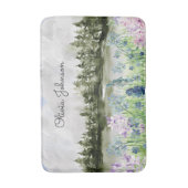 Monogram Waterverf Blauw Paarse Bloemenweide Badmat (Voorkant Verticaal)