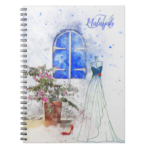 Monogram Waterverf Blauwe Bridal Aangepast Notitieboek