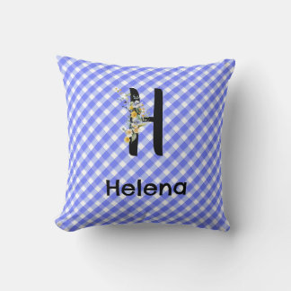 Monogram waterverf bloem geruit blauw patroon kussen