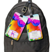 Monogram Waterverf Bloemen Custom Roze Poppies Bagagelabel