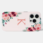 Monogram Waterverf Boho Roze Bourgogne Roos Bloem Case-Mate iPhone Case (Achterkant (horizontaal))