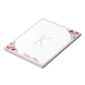 Monogram Waterverf Boho Roze Bourgogne Roos Bloem Notitieblok (Gedraaid)
